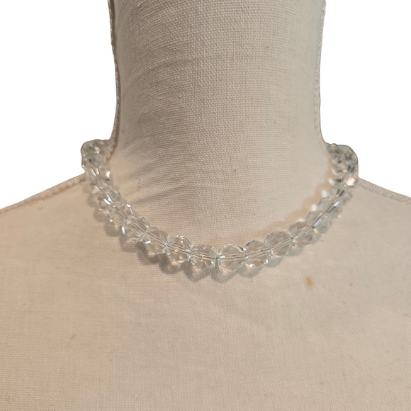 Necklace Vintage Crystal Beaded Clear Faceted 12mm Magnetic Closure 16" SKU2904 - Picture 2 of 9